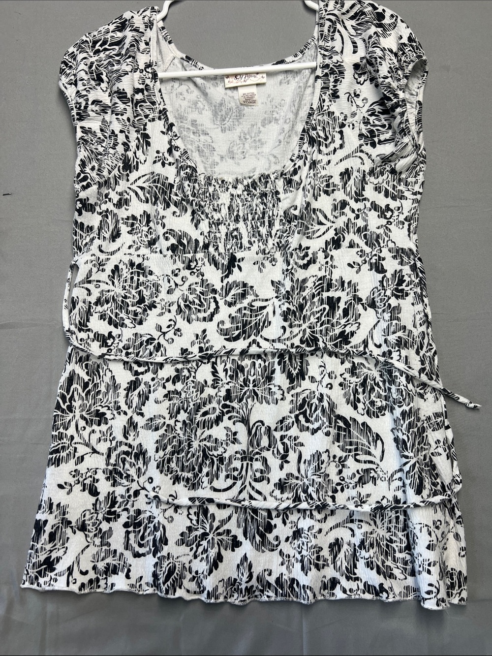 Self Esteem Black & White Floral Tiered Tunic